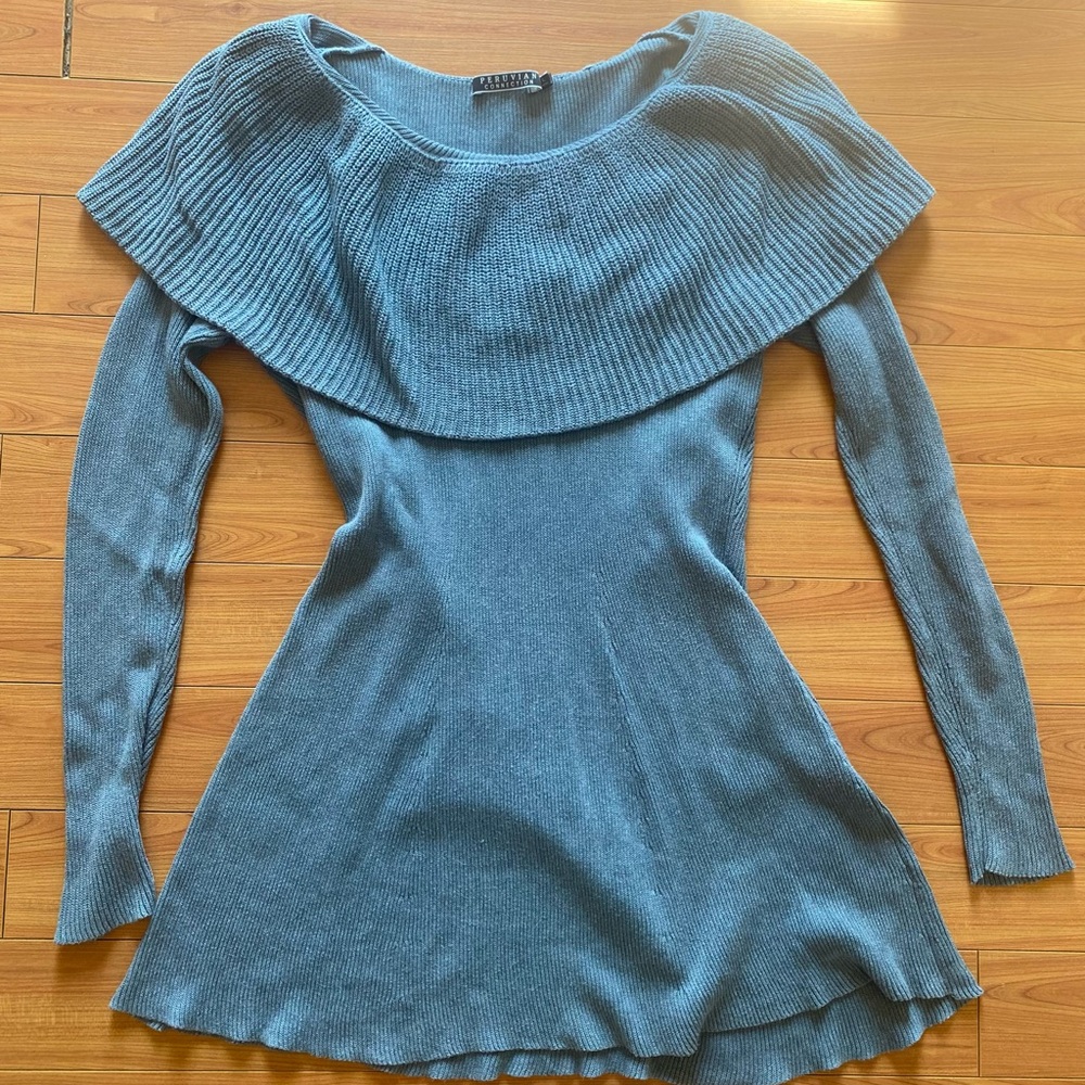 Peruvian Connection Blue Tunic with Draped Collar, made from 100% Pima Cotton